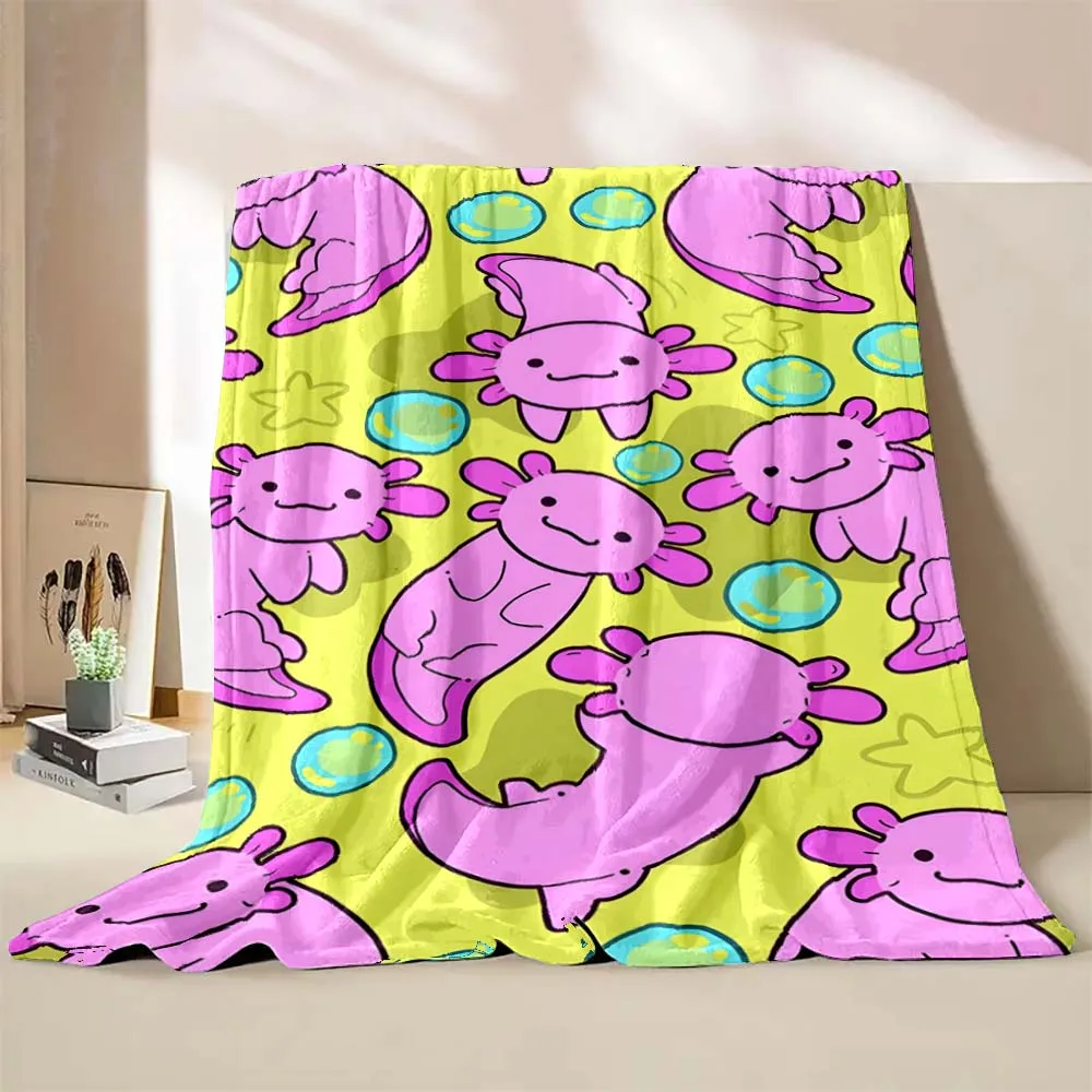 6 Sizes Cute Axolotl Printed Blanket Warm Soft and Comfortable Home Travel Blanket Sofa Bedding Cover Blanket Kids Gamer Gift