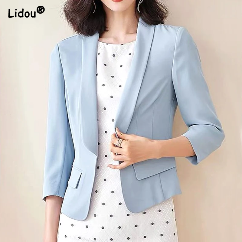 Blazer slim à manches trois-quarts pour femmes, simple, mode de bureau, couleur unie, élégant, printemps-été, vêtements pour femmes minces