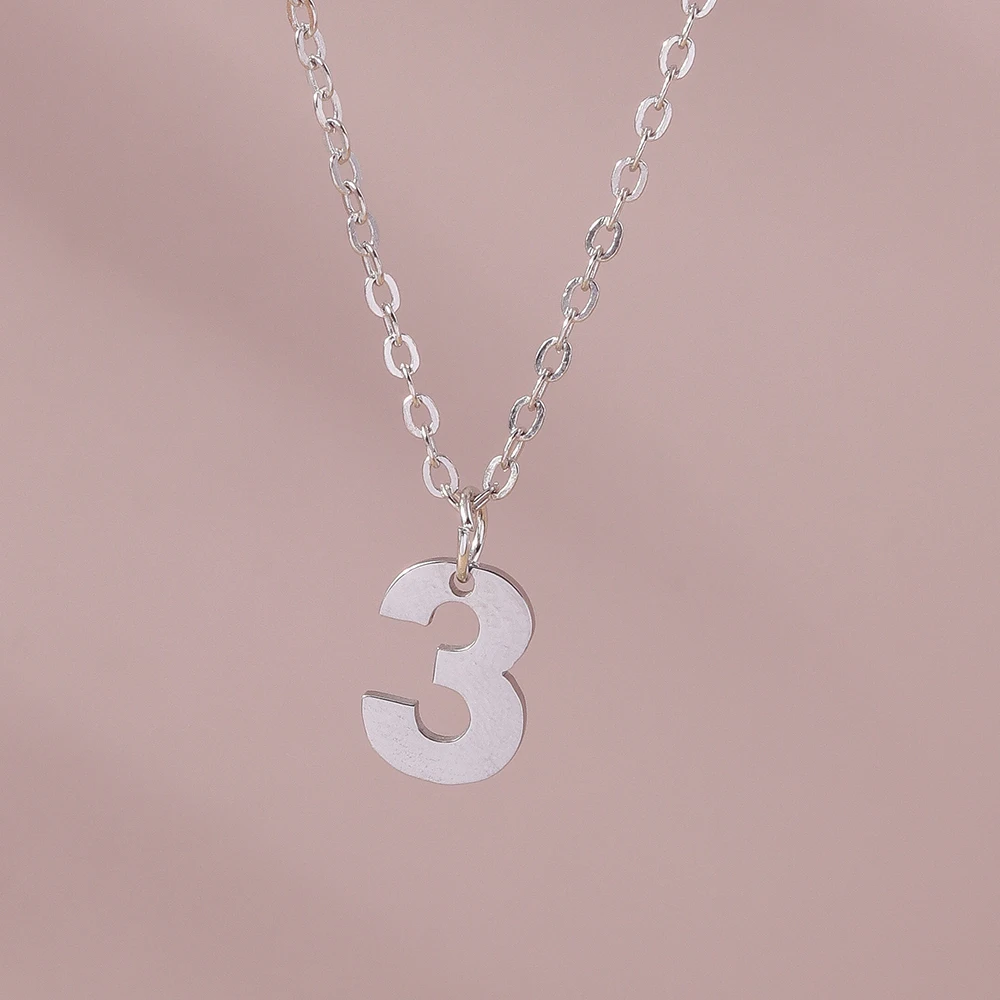 Aihua Mode Glück Initial Nummer 0-9 Anhänger Halskette für Frauen Männer Paar Einfache Arabische Ziffern Halskette Persönlichkeit schmuck – Detail 8