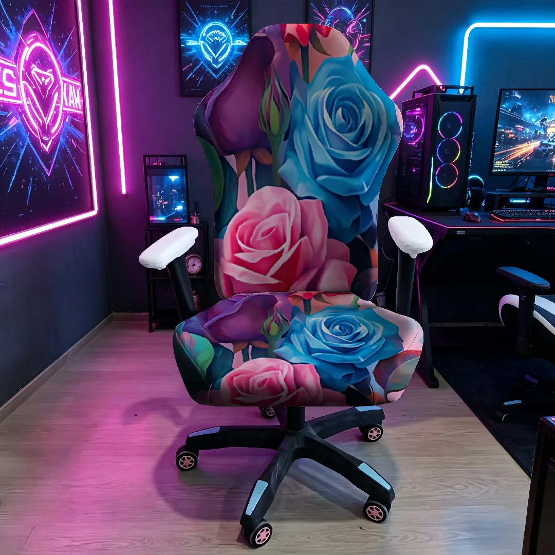 Elegant Style Rose Printed E-Sports Chair Cover, High Elastic and Durable Washable Chair Cover, E-Sports Chair Cover