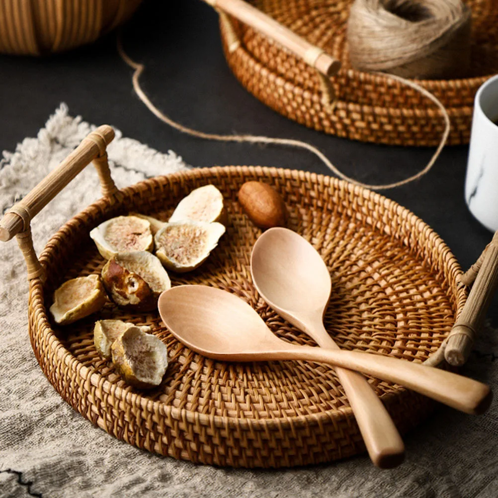 1 قطعة الروطان المنسوجة 28X3.5 سنتيمتر متوسطة وجبة خفيفة سلة التخزين المحمولة سلة النزهة للأغذية الحلويات الكوكيز ديكورات منزلية لحفل الزفاف #1