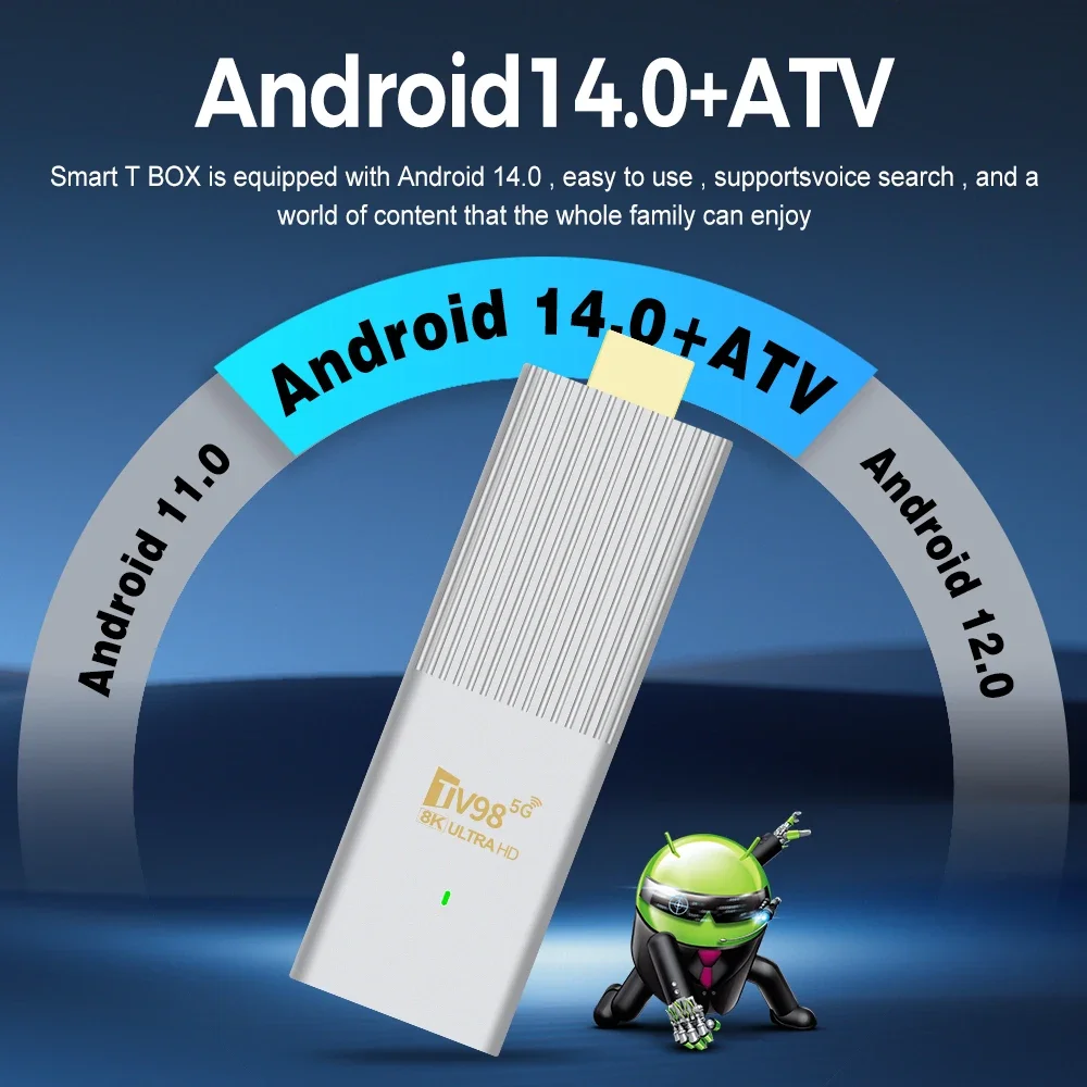 TV98 ATV X6 Mini TV Stick Android 14.0 OS BT5.0 8K 4K 5G Wifi 6 Allwinner H313 Quad Core Voice Remote TV Stick PK DQ10 M98 Y10