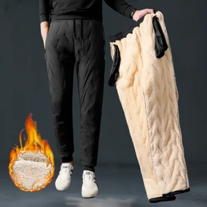 Men 2023 Winter Fashion Thick Warm Loose Trousers Mens Casual Straight Joggers Pants Male Fleece Sweatpant Sports Pants I625