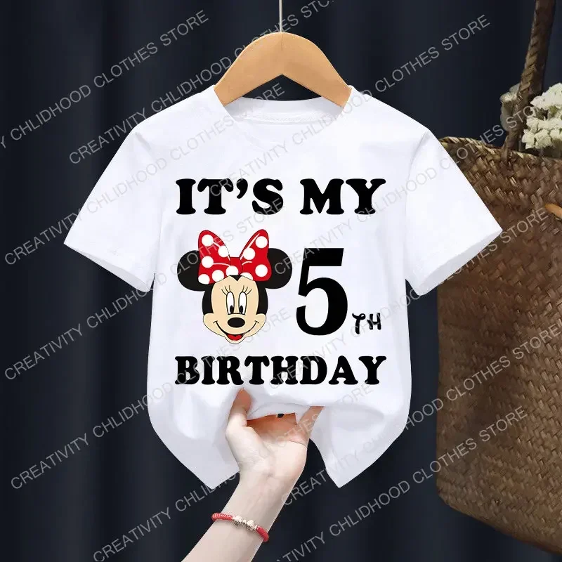 

Mickey Minnie Children T-Shirt Disney Birthday Number 1-9 Boy Girl Clothes Kid Kawaii Anime Cartoon Little Baby Casual Tee Shirt