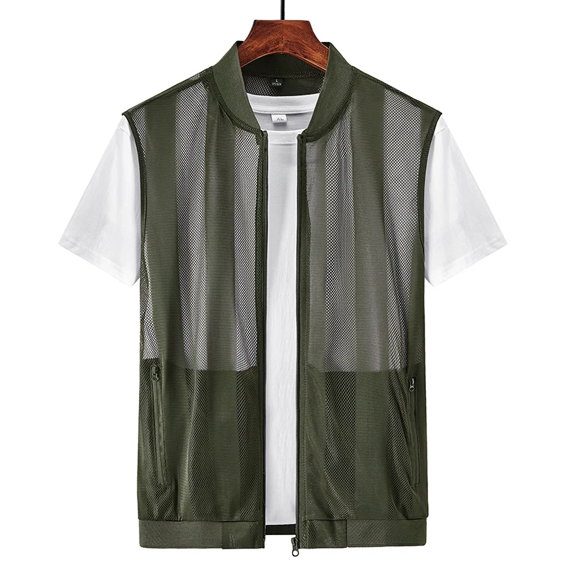 Chalecos de secado rápido de malla de gran tamaño para hombre, chaqueta transpirable para fotógrafo, chaleco táctico de pesca, chaqueta sin mangas