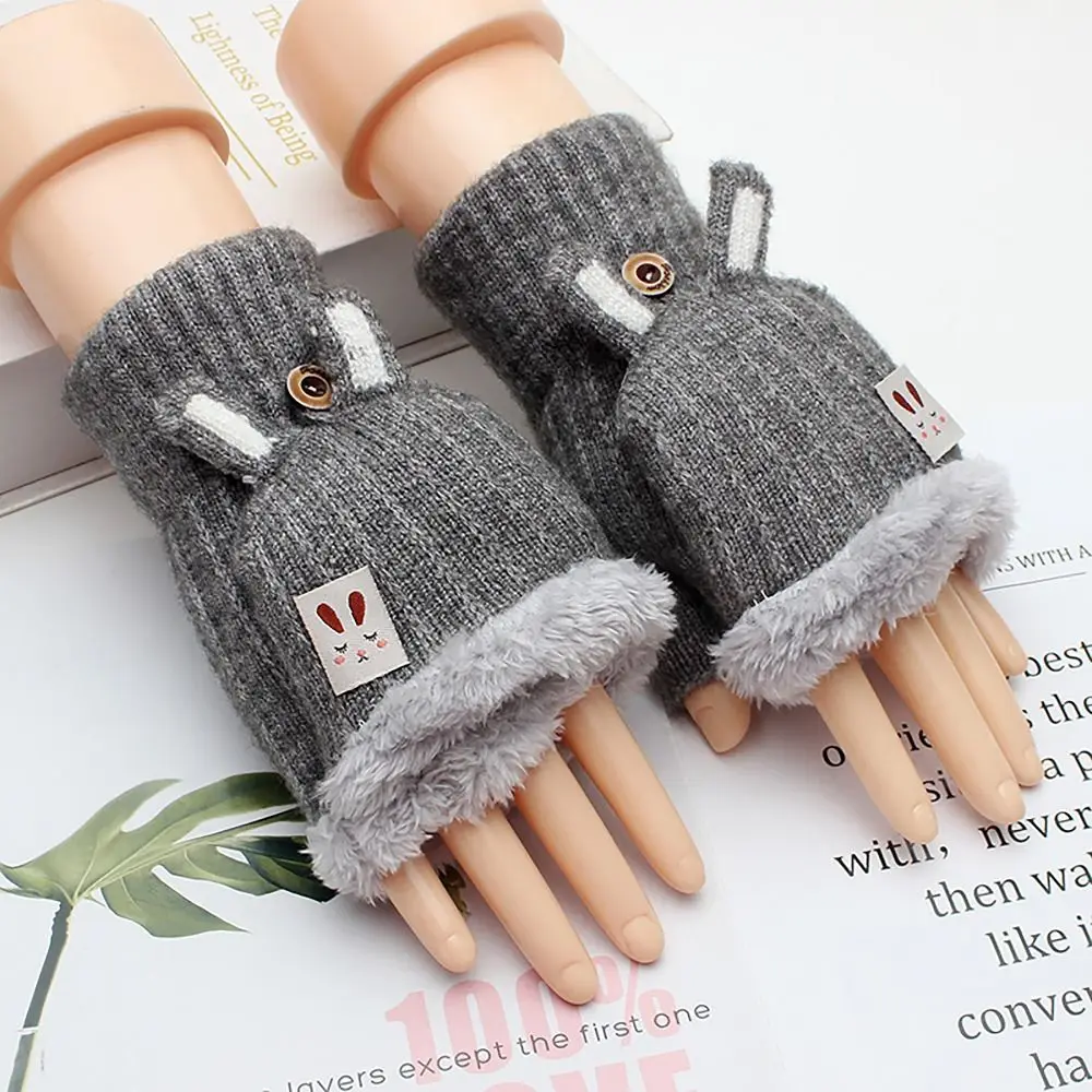 Knitted Wool Finger Gloves Double Layers Thicken Screen Touchable Winter Gloves Korean Style Flip Cover Hand Warmer