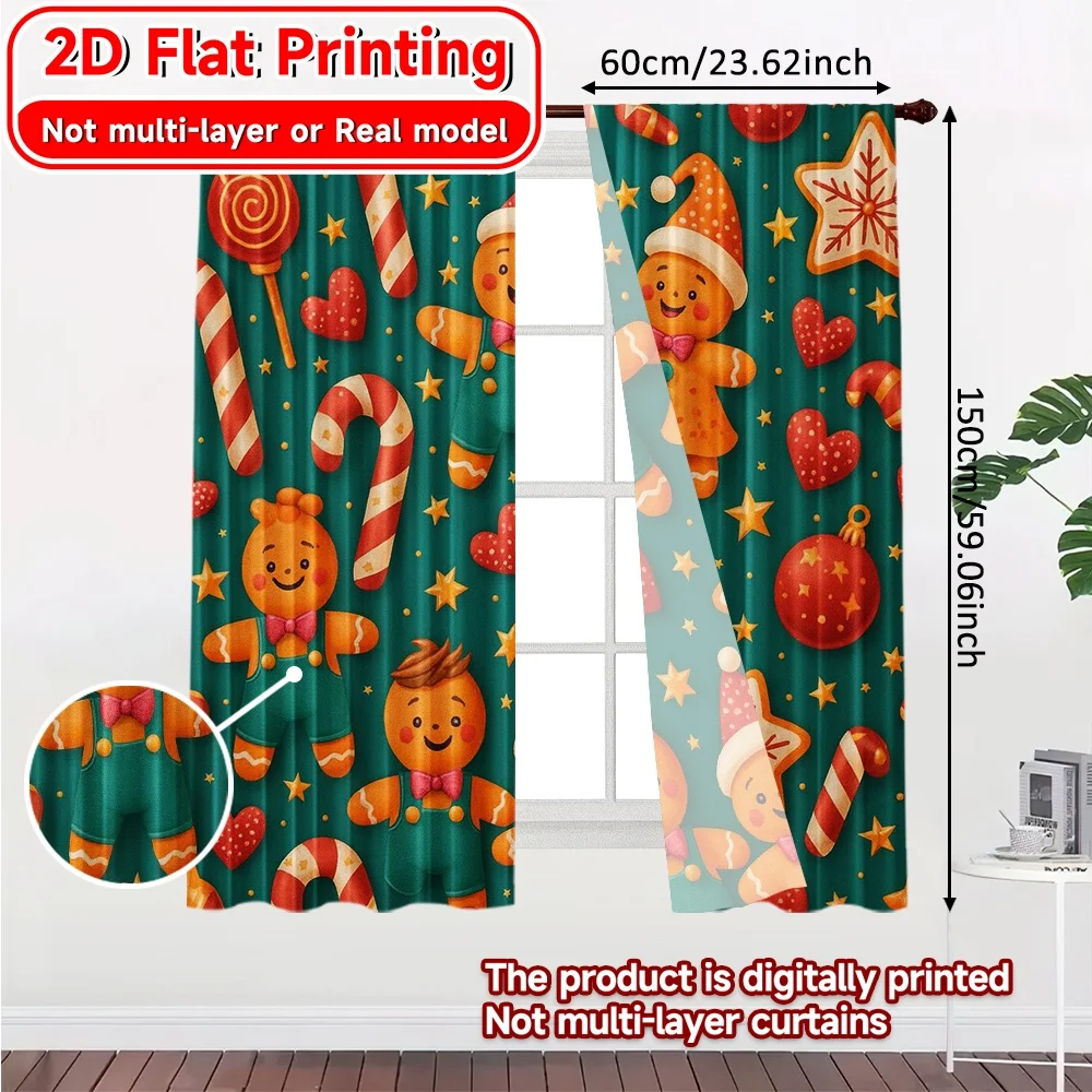 2D Flat Printing,2pcs Gingerbread Joy(1) Chic Creative Curtains Versatile Polyester Curtains Versatile All Suitable for Bedroom