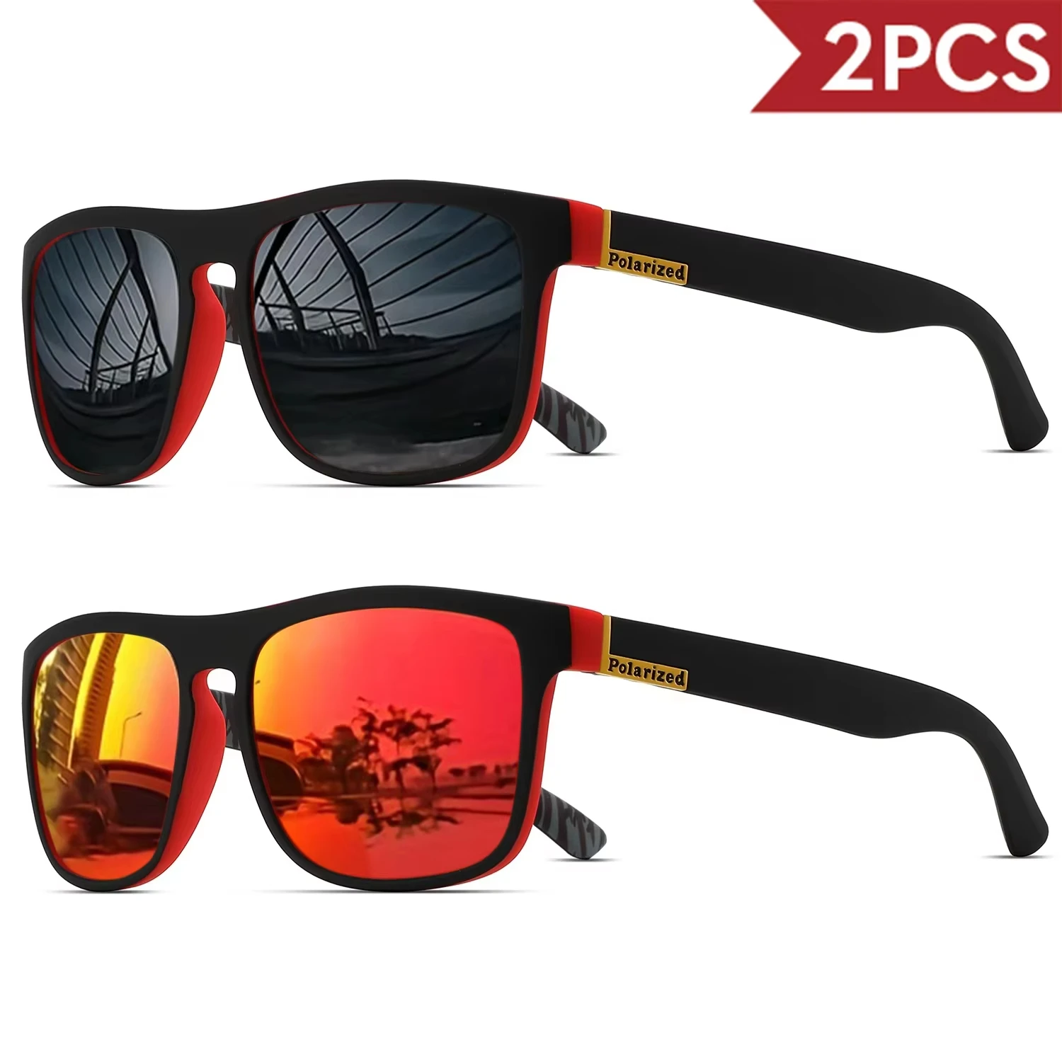 1/2/3/4 Stück Herren Klassische Quadratische Polarisierte Sportsonnenbrille Leichter PC-Rahmen UV400 Unisex Langlebig für Fahren Angeln Radfahren
