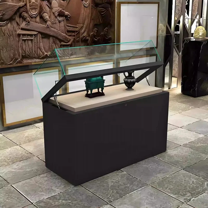 custom.Hot Selling Modern Retail Wood Jewelry Showcase Display Stainless Steel Tempered Glass with LED Light Mall