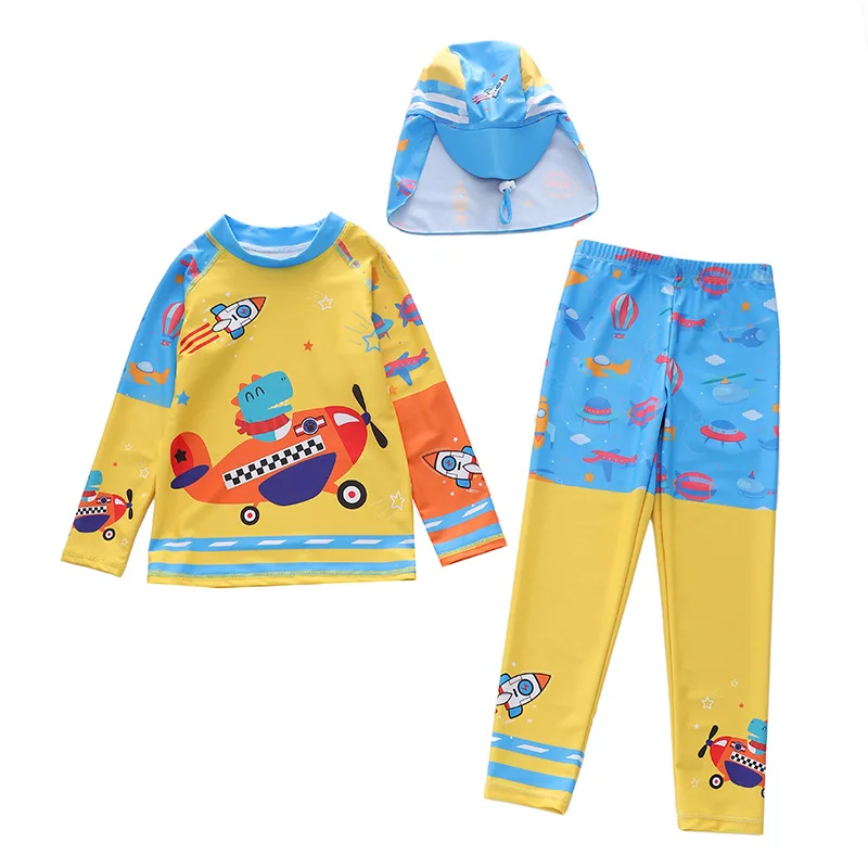 HappyFlute 3 pezzi Set ragazzo medio e grande bambini manica lunga protezione solare Surf Beach Hot Spring costume da bagno