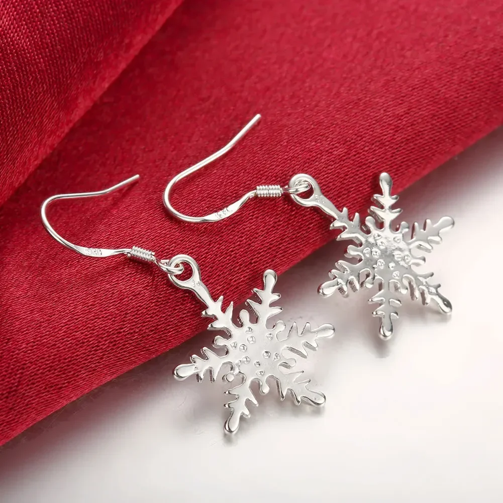 Hot New Charms 925 Sterling Silver Snowflake Drop Earrings for Women High Quality Fashion Party Wedding Jewelry Christmas Gifts