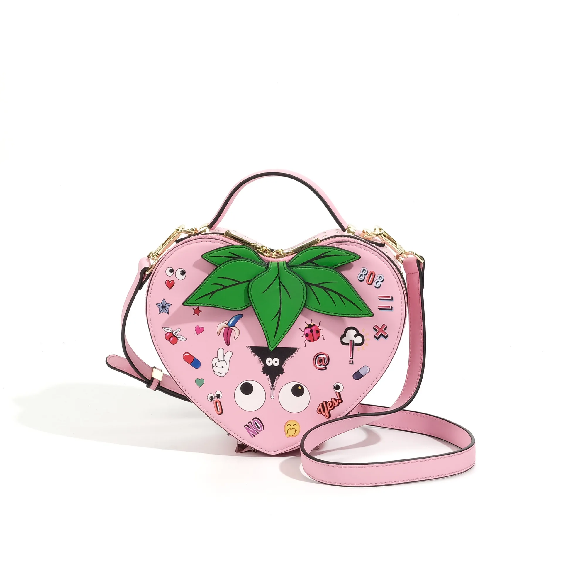 Eye Theme Ins Mini Women's Crossbody Bag Niche Design Cute Embroidered Plush Bag Peach Heart Shape Cartoon Graffiti Shoulder Bag