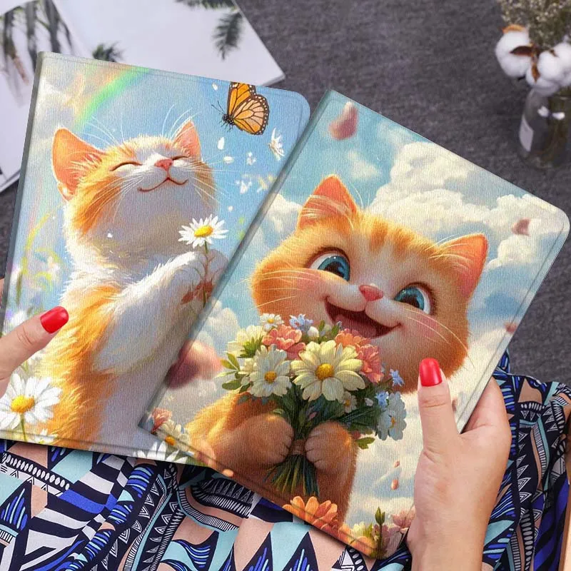 

Мягкий чехол для планшета Xiaomi Redmi Mi Poco Pad 2 5 6s 7 7s Ultra Pro Max 14 12.4 12.1 дюймов с изображением милого кота, держащего цветы