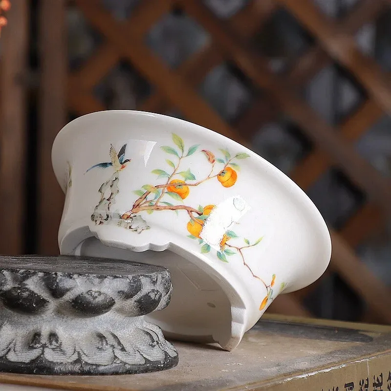 Porcelain Round Circle Bonsai Pot Tradition China Succulents Garden Decoration