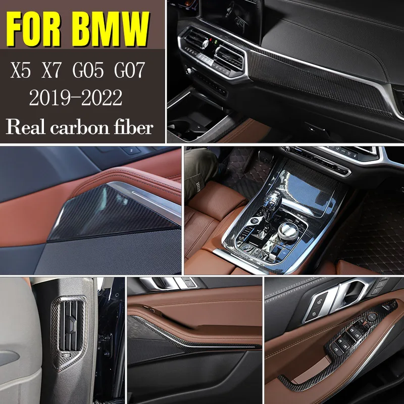 Real Carbon Fiber For BMW X5 X7 G05 G07 2019-2022 Car Center Control Panel Glass Lift Switch Frame Sticker Car Accessories