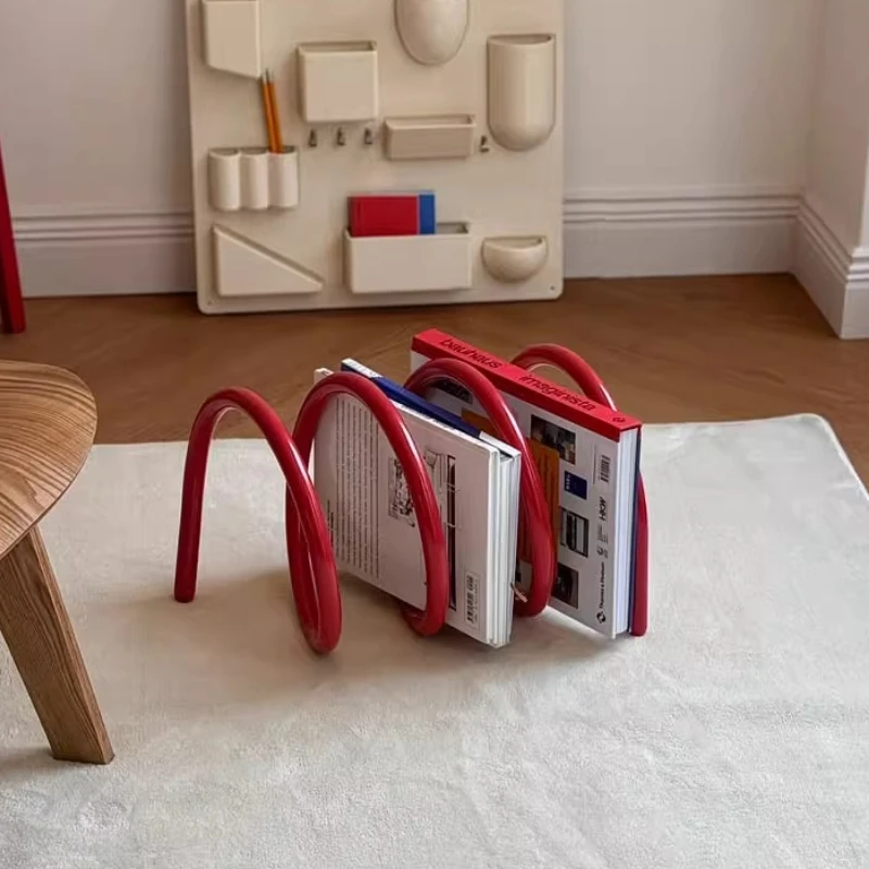 Creative Spring-Loaded Rotating Bookshelf INS Aesthetic Desktop Organizer Metal Office Book Holder Home Magazine Display Rack