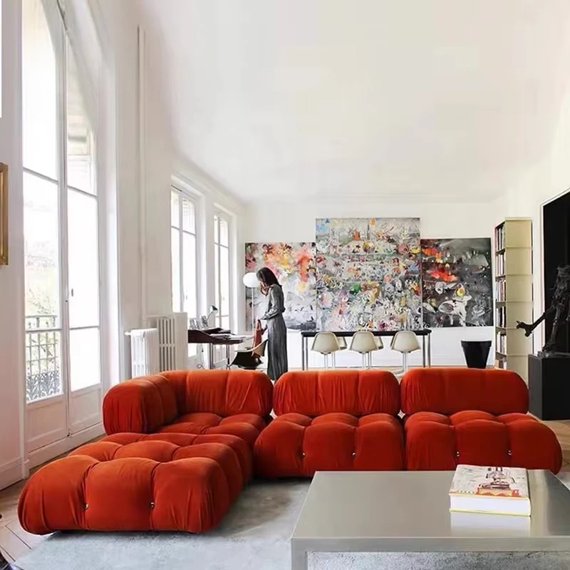 

Curved sofa combination home furniture modern green velvet living room segmented velvet L shape