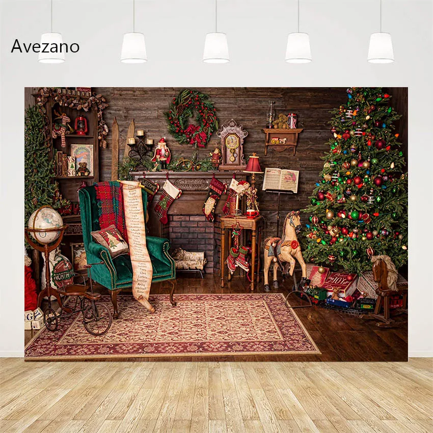 

Avezano Background Photography Christmas Tree Trojans Vintage Family Holiday Party Decor Backdrop Kids Portrait Studio Props