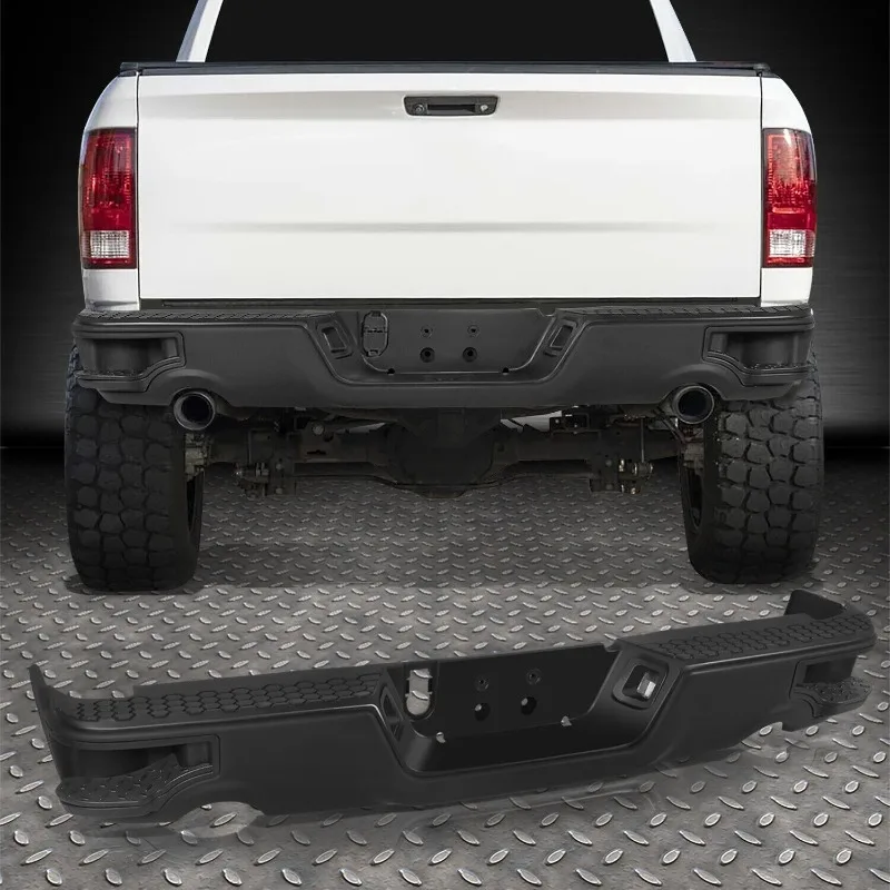 US For 09-23 Dodge Ram 1500/Classic Black Steel Rear Bumper w/ Dual Exhaust Holes