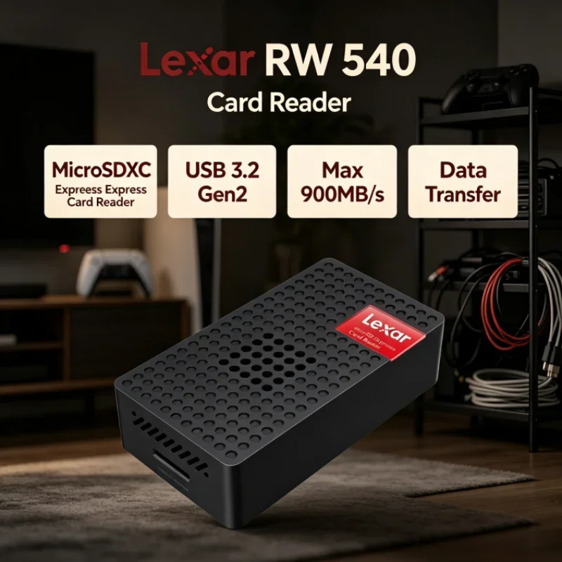 Lexar MicroSDXC Express Card Reader RW540 Built-in Fan UHS-I UHS-II USB 3.2 Type-C for Switch 2 Data Transfer