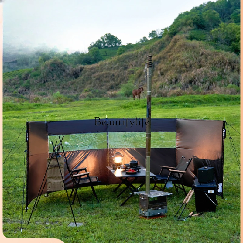 Outdoor Black Camping Windshield Picnic Barbecue Enclosure Multi-Function Portable Sunshade Screen