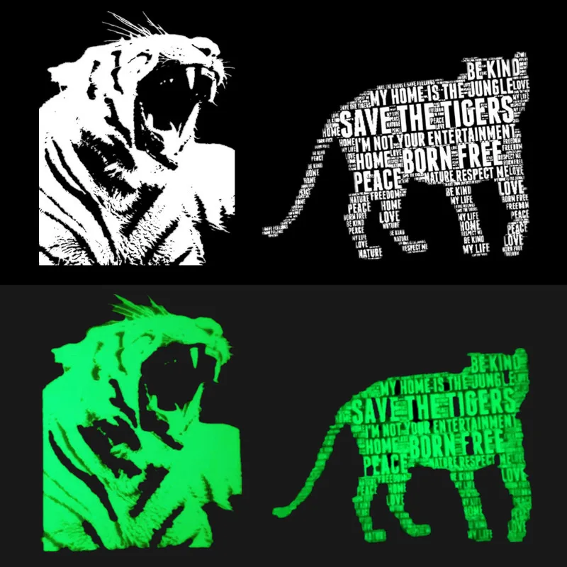 Fashion Animal Style Iron On Patches For Clothing Fluorescence Cool Letters Tiger Heat Transfer Sticker DIY Decoration