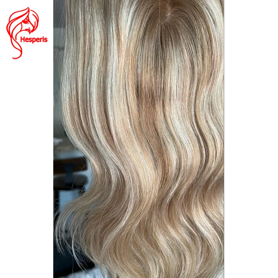 Hesperis Luxury Highlight 5x6" Full Mono Base Rooted Blonde European Hair Topper Free Part Human Virgin Hair Toupee For Women