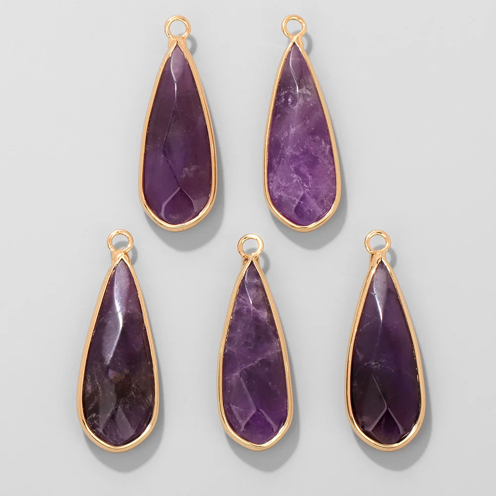 

5PCS Fashion Water Drop Shape Stone Pendant 11x30MM Natural Amethyst Opal Agat Charm For Jewelry Making Necklace Earrings DIY