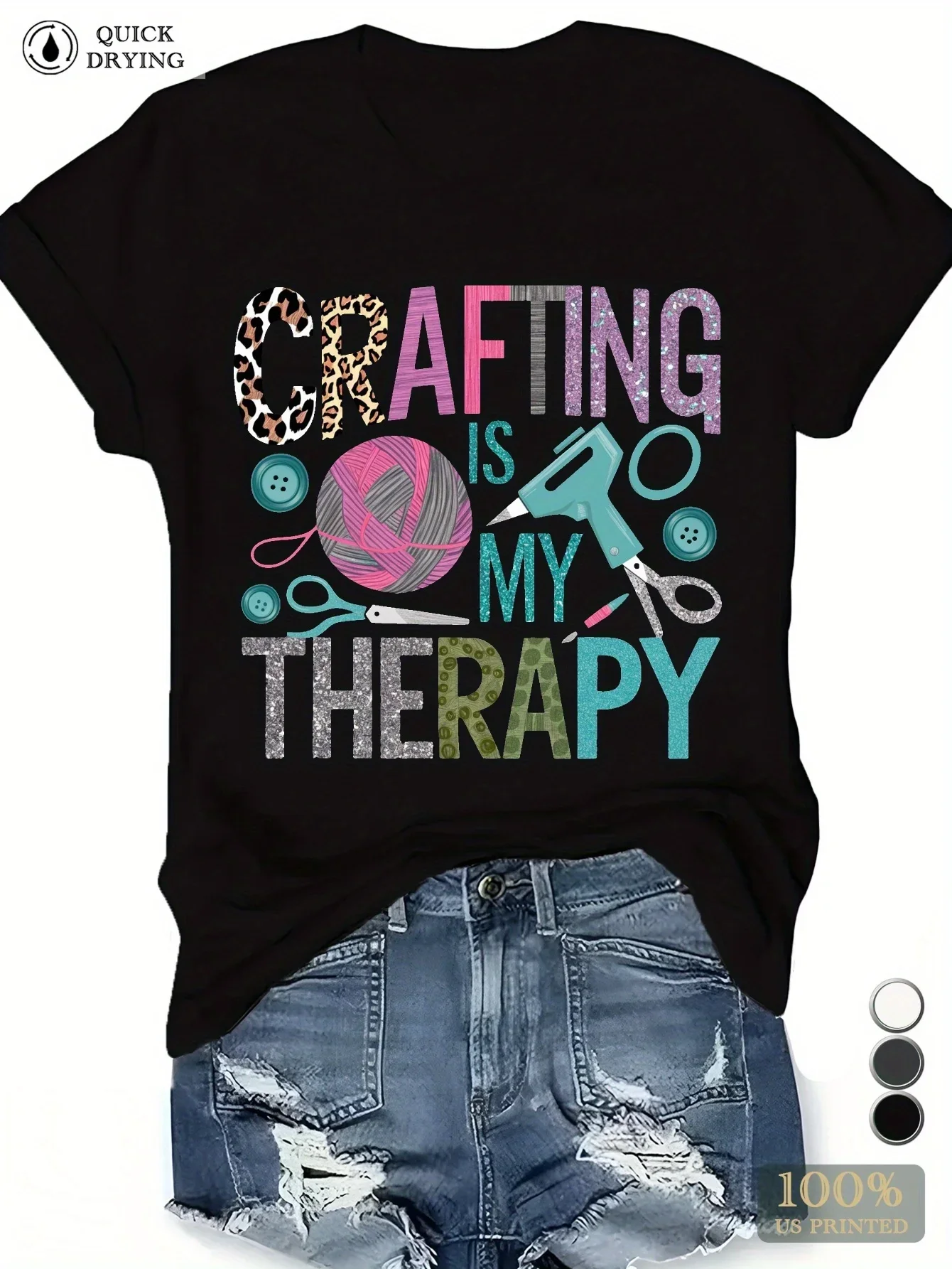 

CRAFTING — это моя THERAPY Женская спортивная футболка с короткими рукавами больших размеров