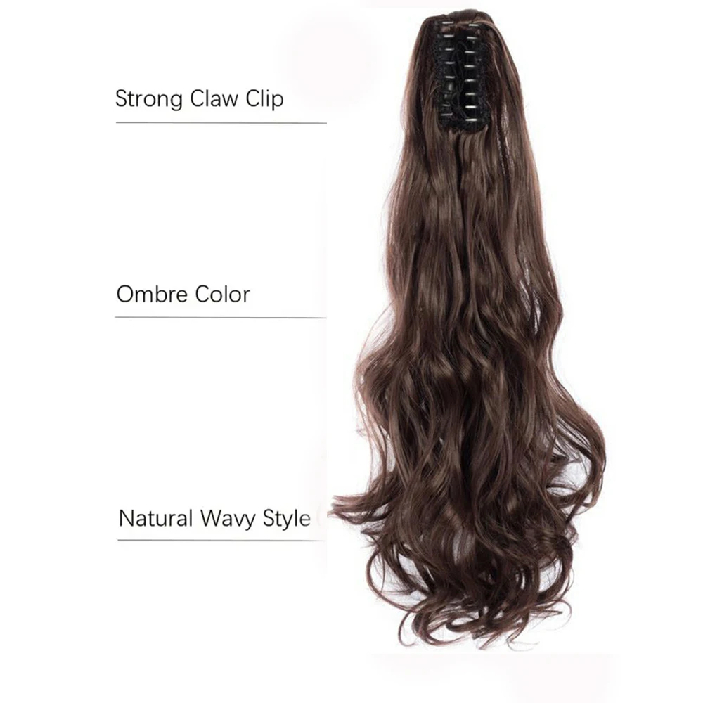 22inch Body wave long Ponytail Claw Clip In Hair Extension wigs Synthetic Curly Extension pigtails For women fake hair Accessory