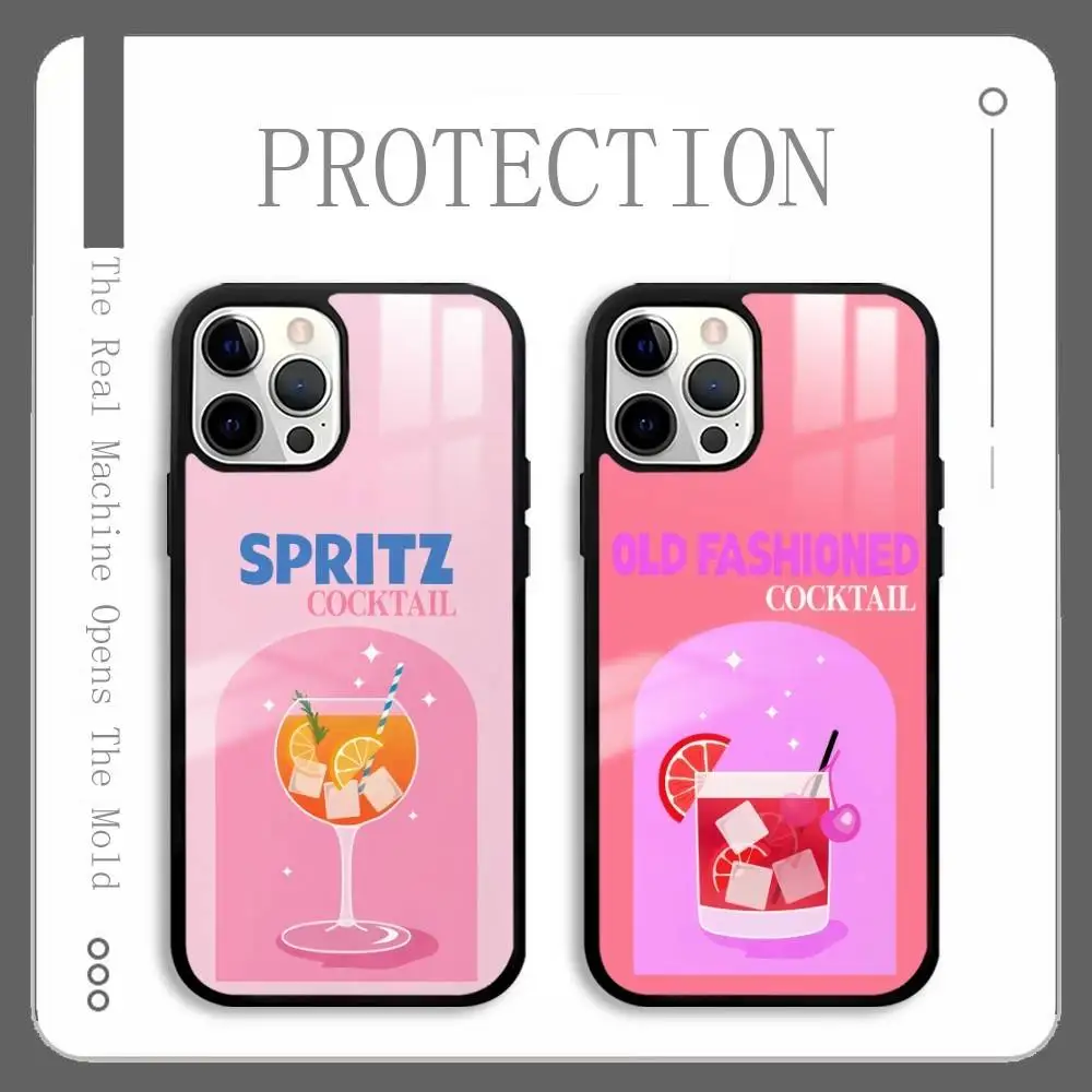 

Colorful Wine Liquor Cocktail Phone Case For IPhone 16 15 14 13 12 11 Pro Max Plus Mini Plus Hard Mirror Surface Protect Funda