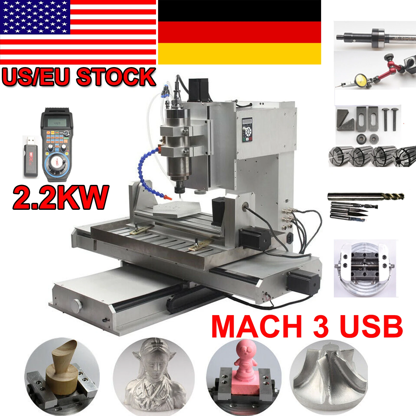 US Stock 2200W CNC Router 5 Axis HY-6040 CNC Router Vertical Metal Engraving Machine CNC milling machine for Aluminum EU STOCK