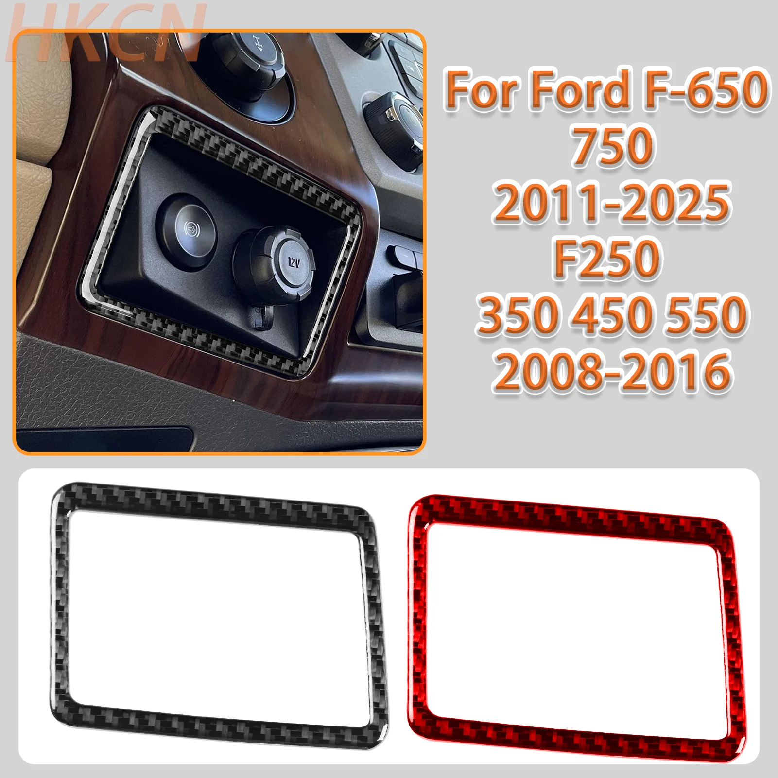 For Ford F-650 750 F250 350 450 550 Car Center Console Power Socket Outer Frame Panel Carbon Fiber Interior Accessory Sticker