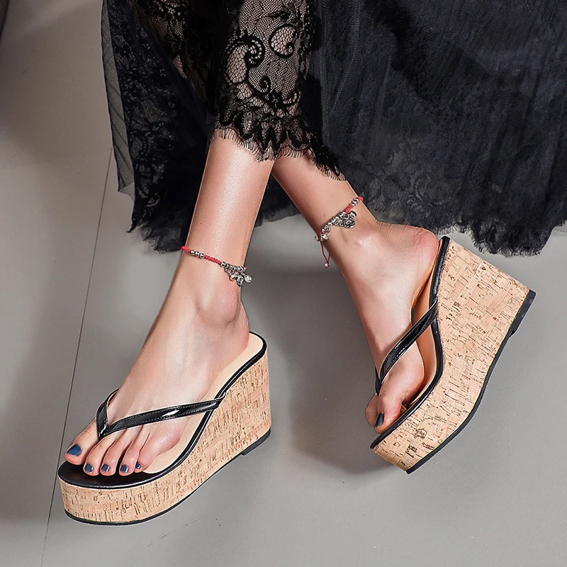 Women\'s Platform Wedges Sandals Wedges Flip Flops High Heel Sandals Slippers Black Beach Sandals Bohemia Flip Flops Gold