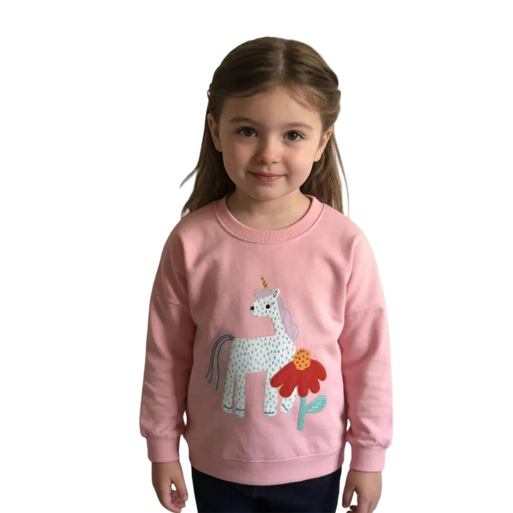 

Jumping Meters New Arrival Long Sleeve Unicorn Embroidery Sweatshirts for Girls Autumn Winter Toddler Animals Kids Sport Shirts