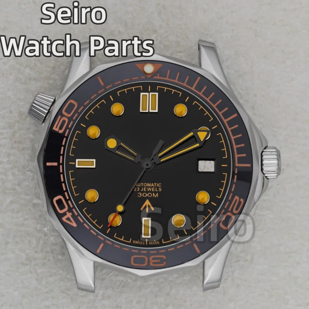 for Seamaster 300 Stainless Steel Watch Case Luminous Dial Hands 100m Waterproof Replacements Watch Parts Fit NH35 NH36 Movement