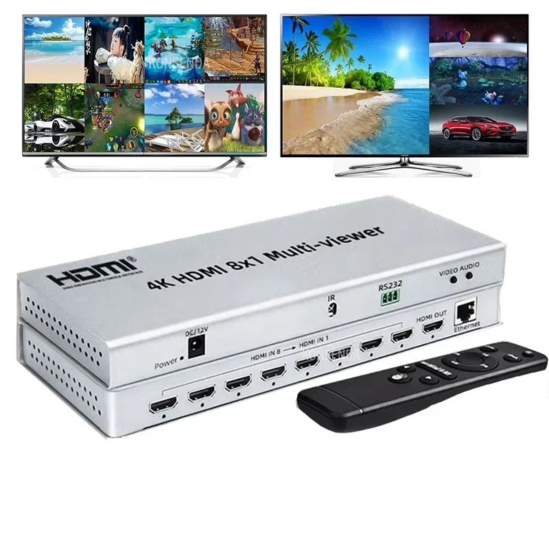 

4K HDMI 8x1 Multi-viewer 8 in 1 out 1080P 60Hz HDMI Multiviewer Seamless Switcher 8 PC onto 1 Monitor/TV Video Divider Converter