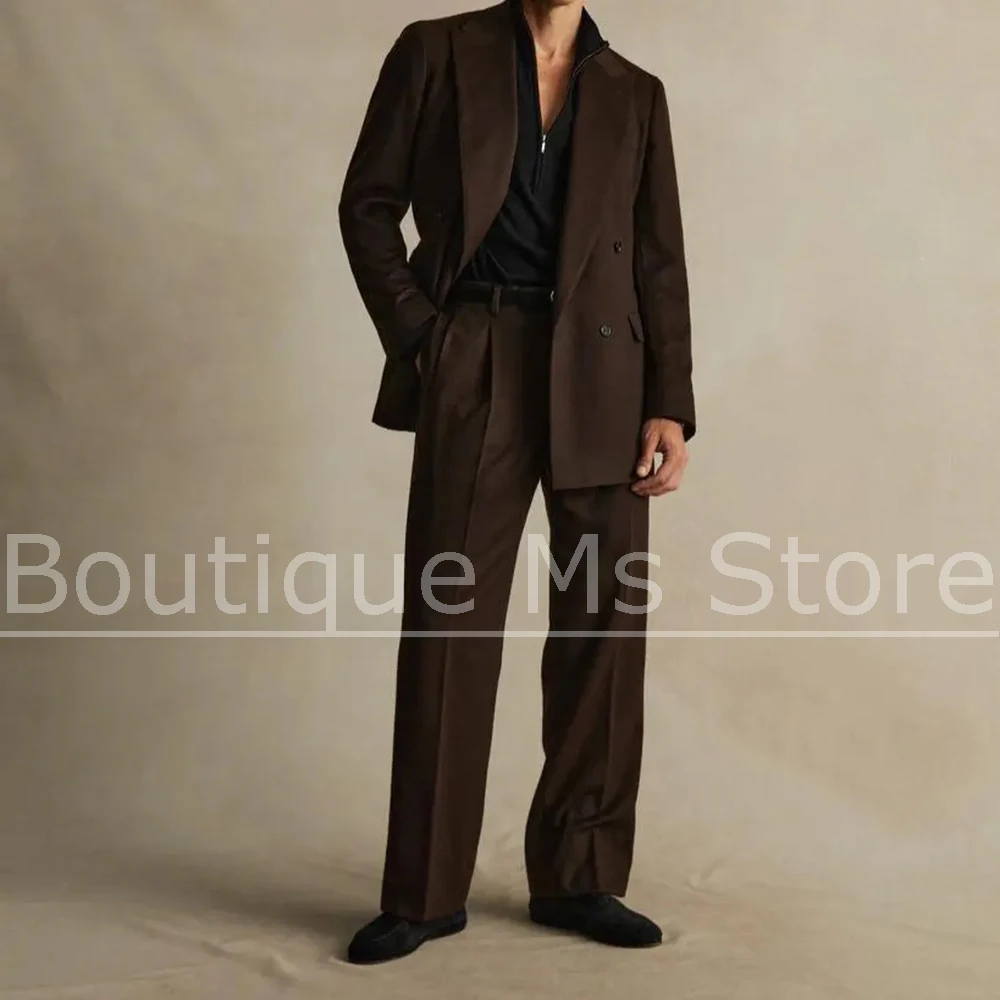 

Dark Brown Men's Suit Double Breasted Peak Lapel Outfit 2 Piece Fashion Casual Formal Business Groom Wedding Party Tuxedo
