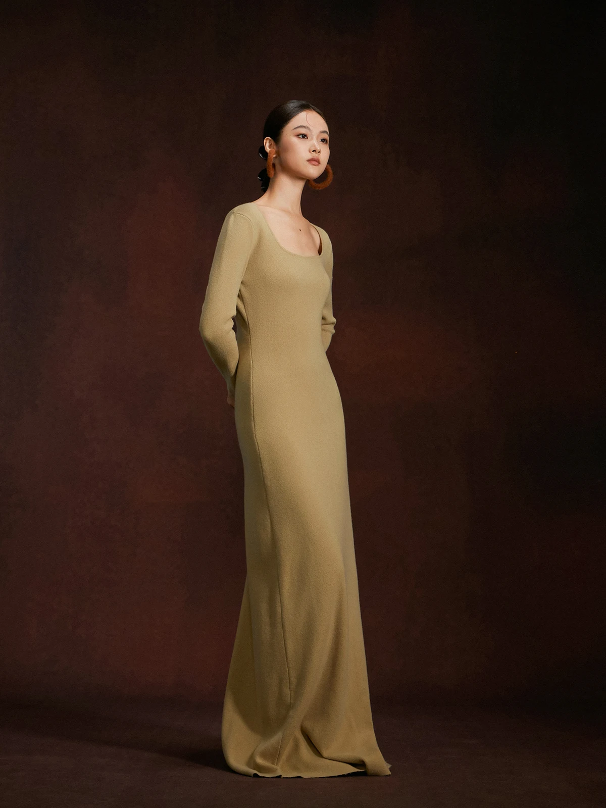 

Ele Long Sve U-Ne Knitted Wool Dr Brand Oriental Dunhuang Sle Autumn Winter Ribbed Knit Dr