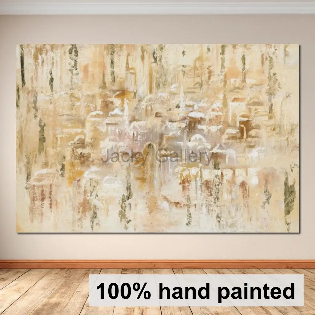 Gold Jerusalem Painting Abstract Textured Canvas Art Oil Hand Painted Jewish  Wall Art Modern Judaica Living Room Decor