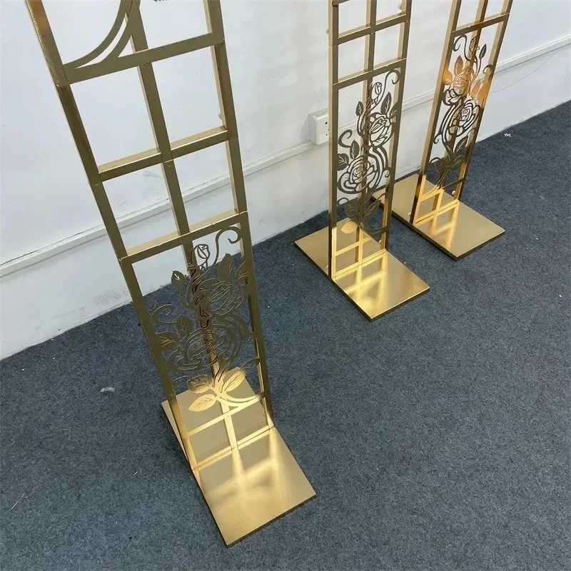 Gold-Silber Edelstahl Hochzeitsbogen, Lasergeschnittener Rosen-Hohlraum-Hintergrundständer, Metall-Rundbogen für Bühnenzeremonien – Detail 4