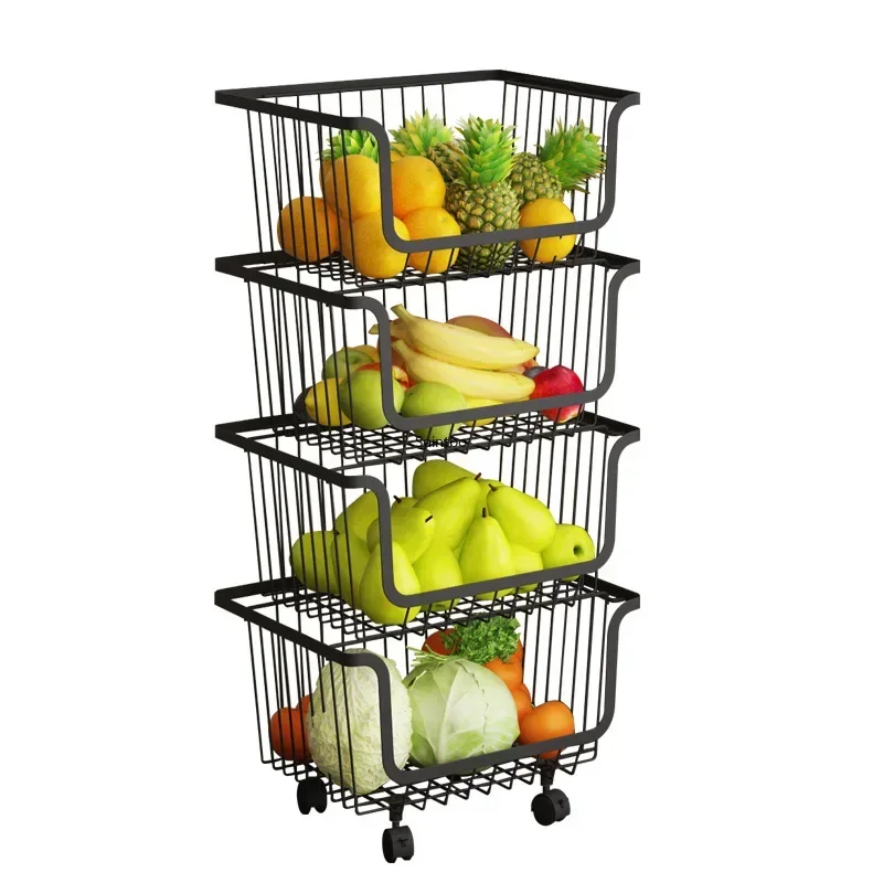 

Black stainless steel kitchen shelf vegetable basket fruit basket floor multi-layer storage basket cart blue kitchen organizer