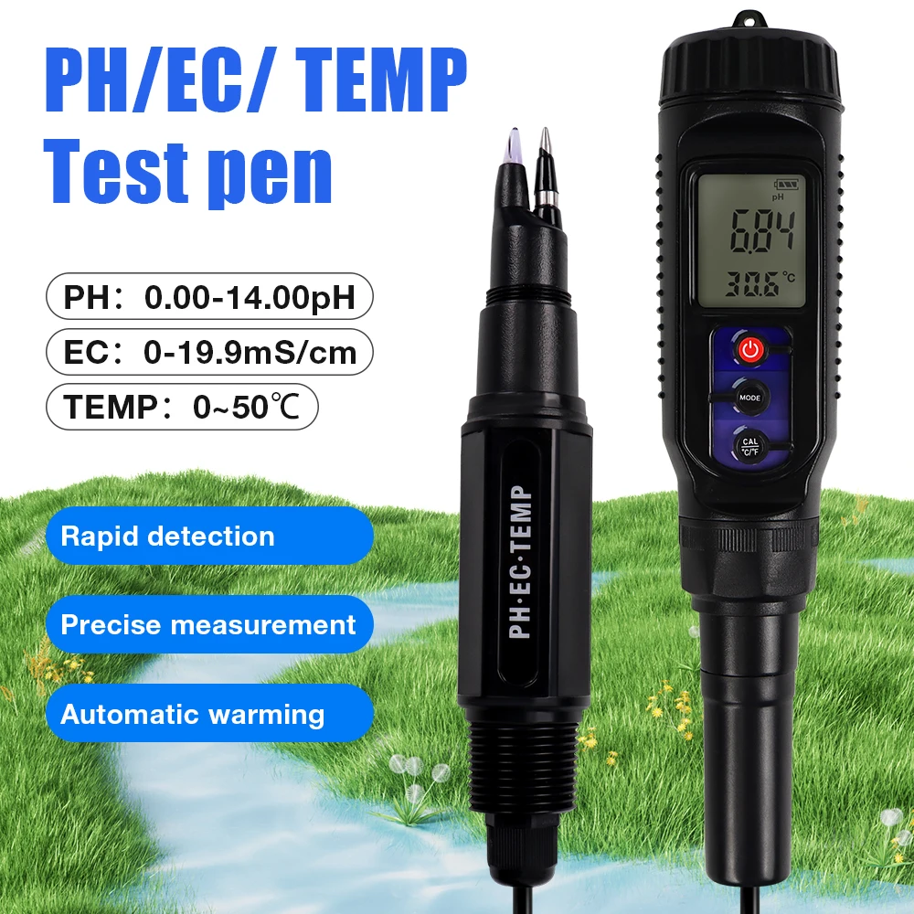 

3 in 1 Digital LCD PH Meter Temperature EC PH Meter with Backlight Water Quality Tester Soil Detector Food Dough PH Meter