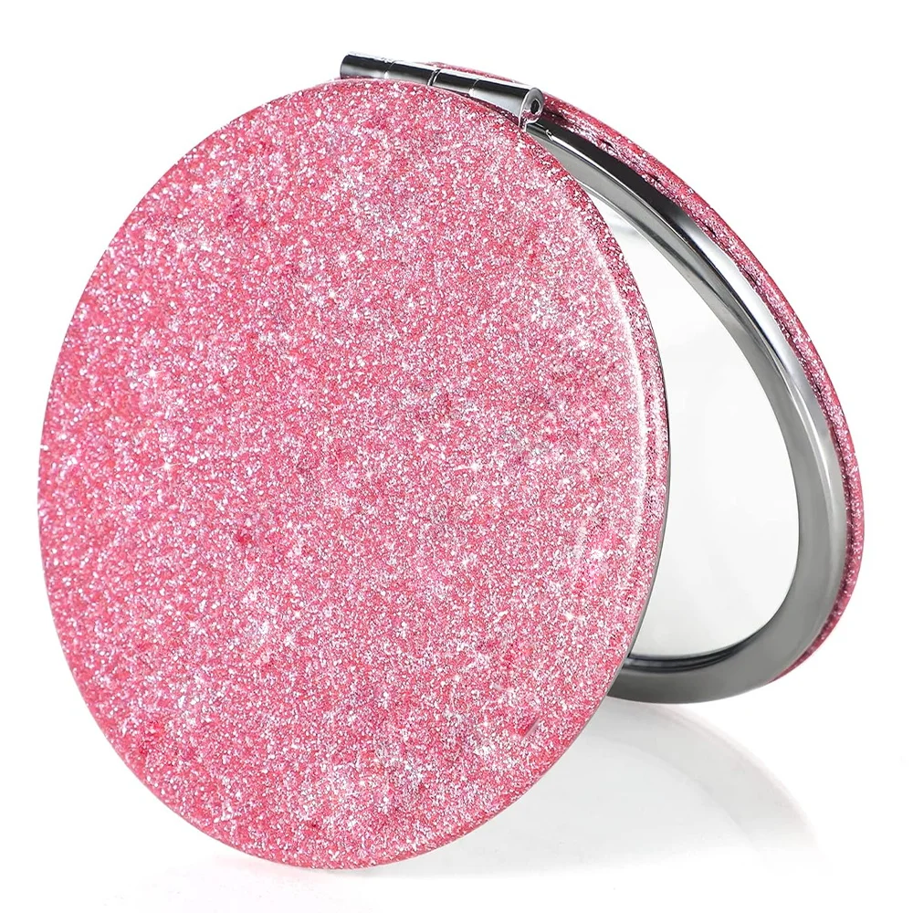 휴대용 여성용 접이식 메이크업 거울 내구성 있는 포켓 PU 메이크업 거울 양면 뷰티 도구 선물 크리스마스 레터 패턴