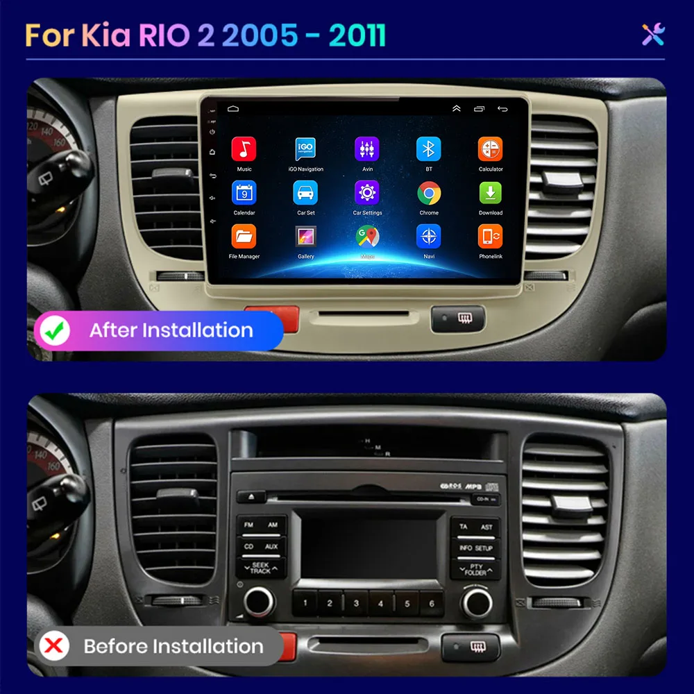 For Kia RIO 2 RIO2 2005 - 2011 Car Radio Multimedia video player for Kia RIO 2 GPS No 2 din Android 10.0 Auto stereo 4GB+64GB