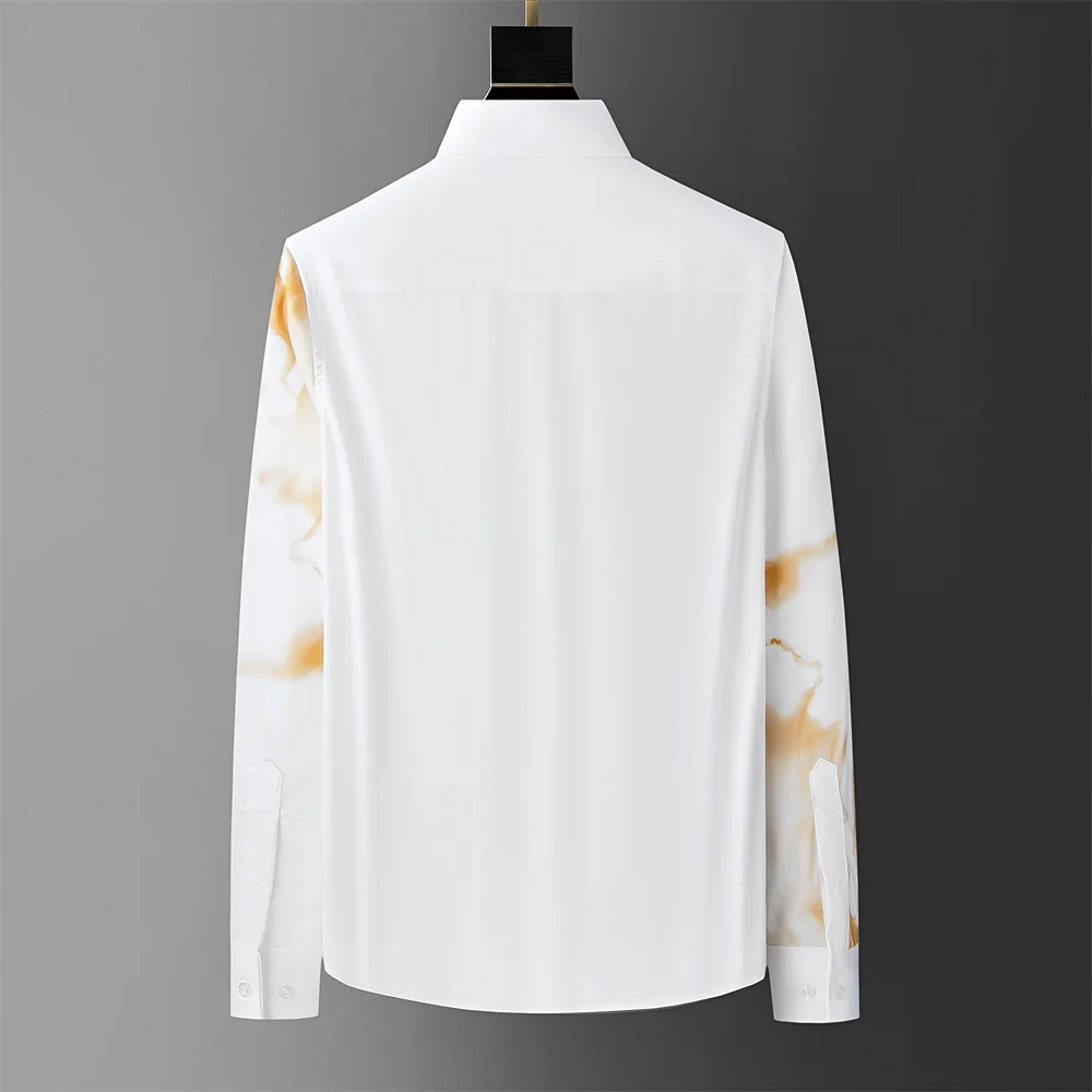 Luxury Art Printed Long Sleeve Shirt for Men Brand Rhinestone Casual Business Dress Shirts Slim Fit Party Tuxedo Streetwear Tops