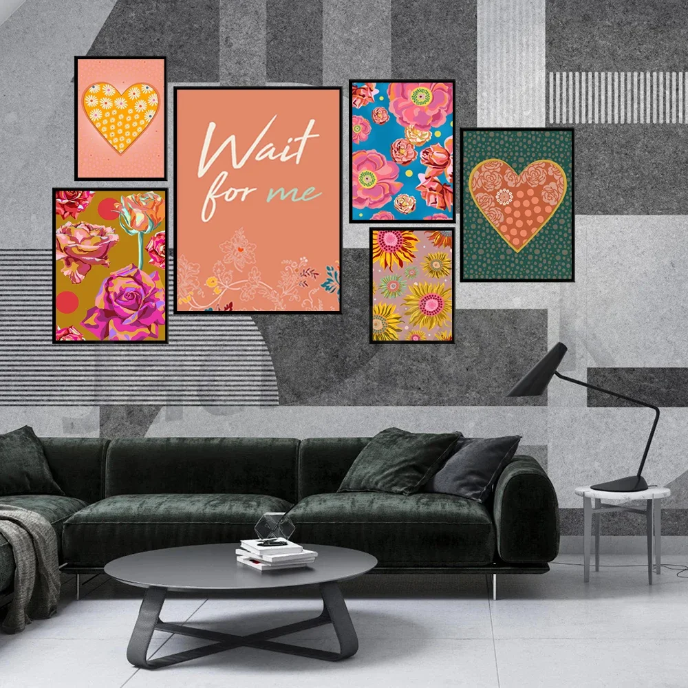 Pink hydrangea print orange large flower art-Floral wall art  blossoms artwork modern botanical poster printable illustration