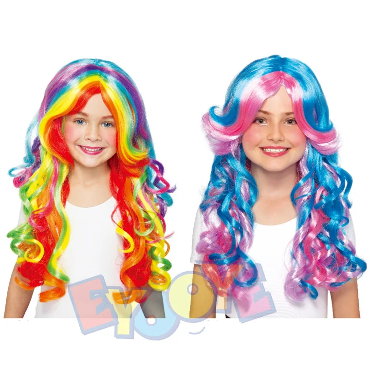 Kinder gewellte bunte mittellange Haare setzt Urlaub Bühne Performance Perücke Party Cosplay Requisiten