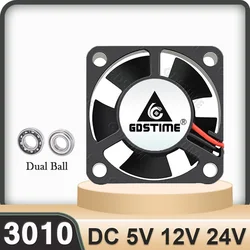 Gdstime DC 12V 24V Dual Ball 3010 Cooling Fan 3cm 5V Graphics Card Radial Fan 30x10mm Brushless Axial Fan for 3D Printer Cooler