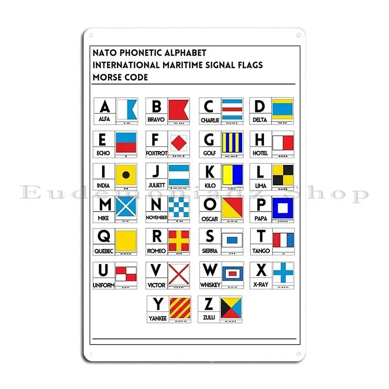 Maritime Signal Flags Morse Code Nato Phonetic Alphabet White Shelops Metal Sign Printed Cave Vintage Garage Tin Sign Poster